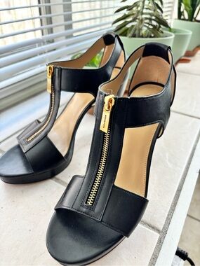 Women's Black Gold-Zip Dress Sandals